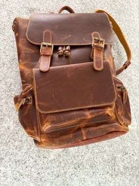 Mega Gear Valley backpack cowhide leather laptop bag handcrafted distressed